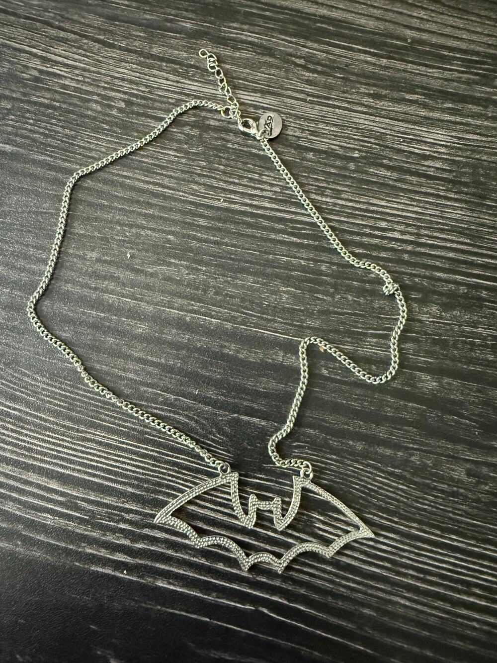 ZAD BATMAN Silver Metal Cutout Cutout Pendant Necklace